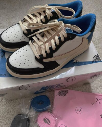 Air Jordan 1 Retro Low x Fragment Design x Travis Scott x Sail Black Military Blue photo review